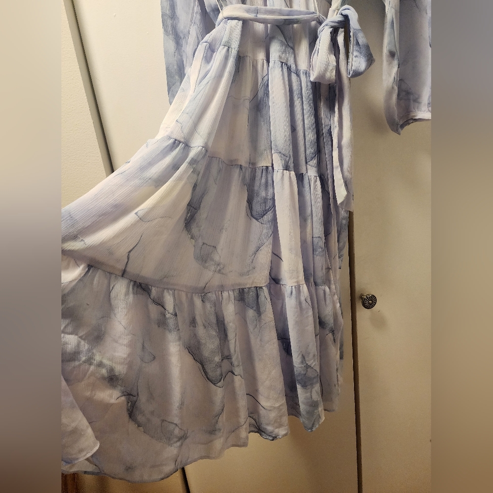 *sold Calvin Klein Whimsical Chiffon Blue Dress Wedding Guest Dreamy Fairy 16 - Picture 5 of 6